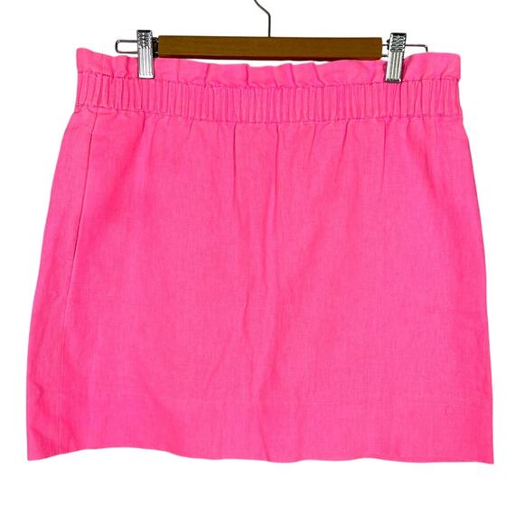 J.Crew, Size 0, Hot Pink Mini Skirt, Linen & Cotton, Paperbag Waist Pull-On - Picture 1 of 7